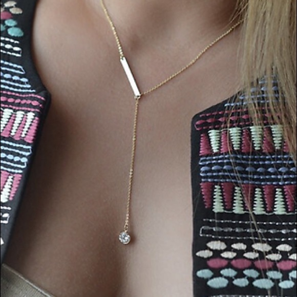 sugarsaks Jewelry - Dainty Bar Rhinestone Necklace (Gold)